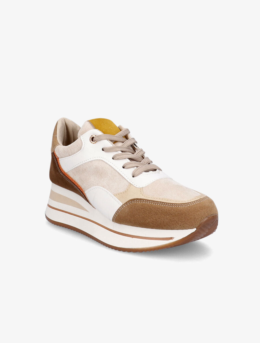 Baskets compensées en suédine - Beige - 2