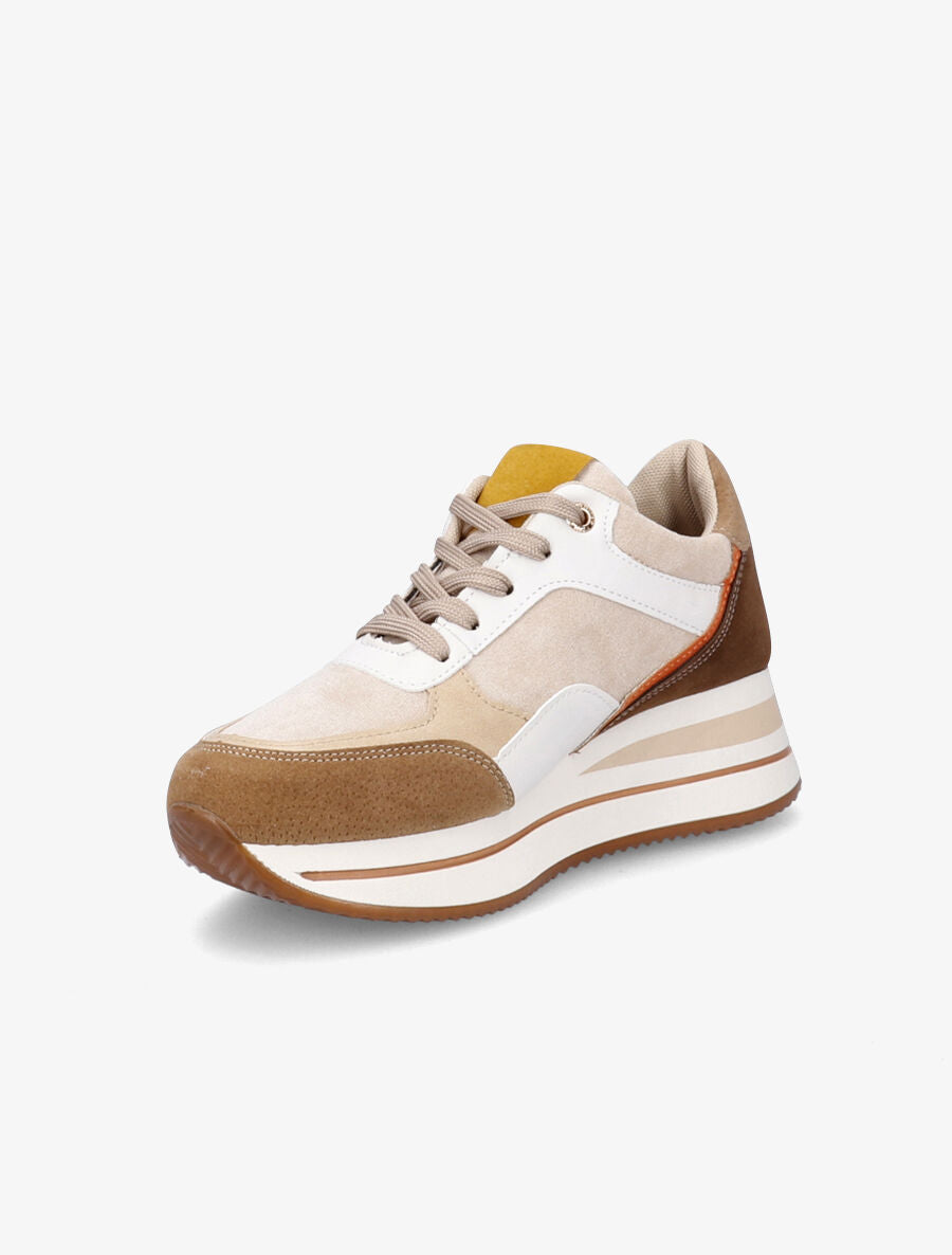 Baskets compensées en suédine - Beige - 3