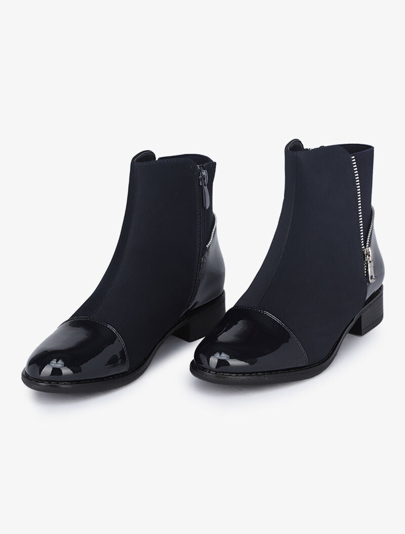 Bottines bimatière à zip stylisé - Marine - 5