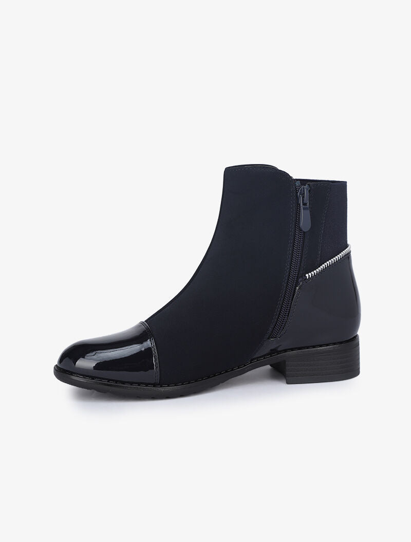 Bottines bimatière à zip stylisé - Marine - 4