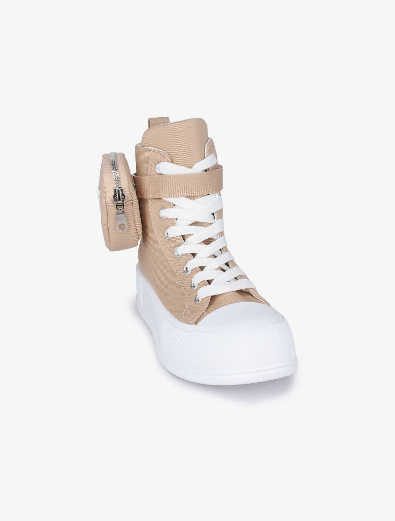 Baskets montantes avec pochette amovible - Taupe - 2