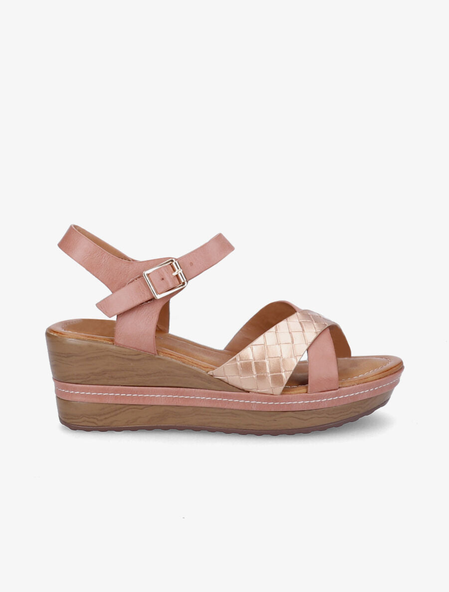 Sandales compensées à bride tressée - Rose/rose gold - 1