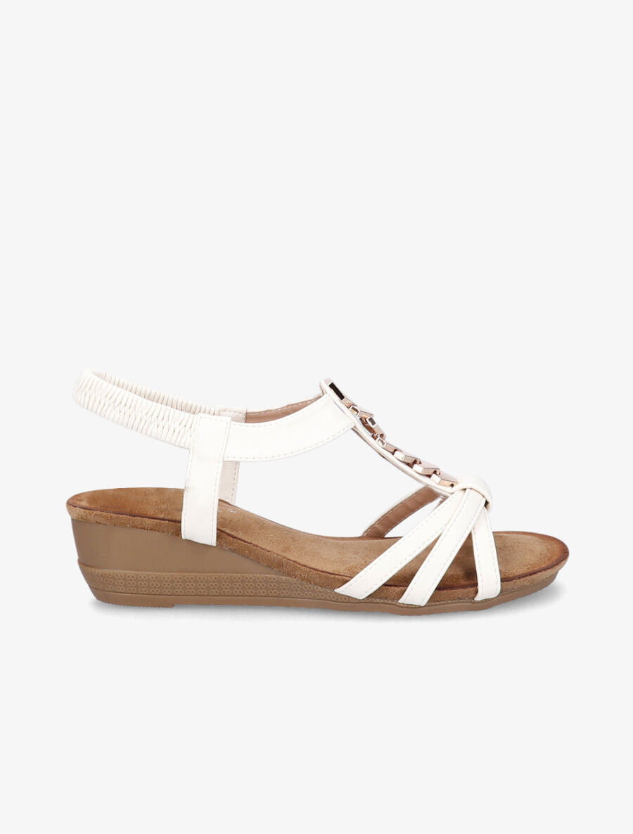 Sandales compensées à bride à ornements métalliques - Beige - 2