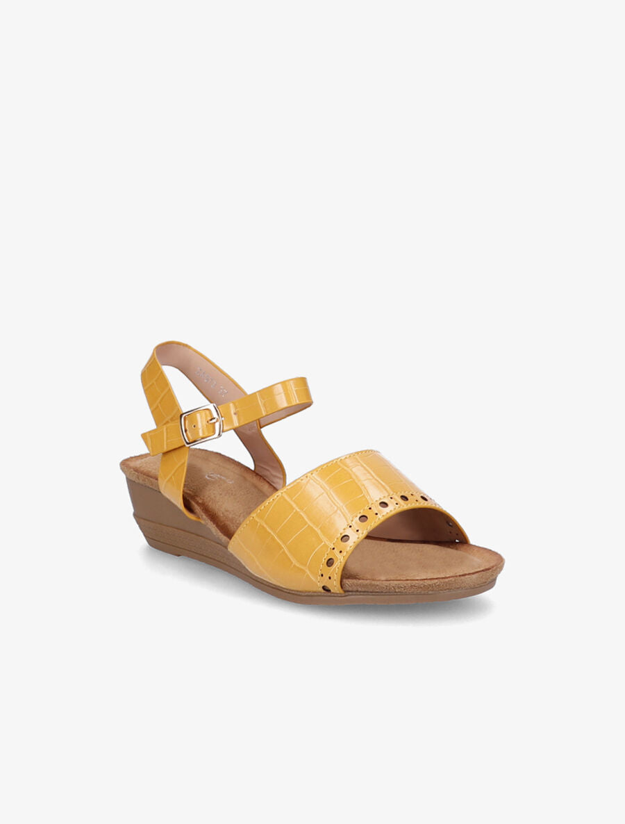 Sandales compensées à bride perforée effet croco - Jaune - 2