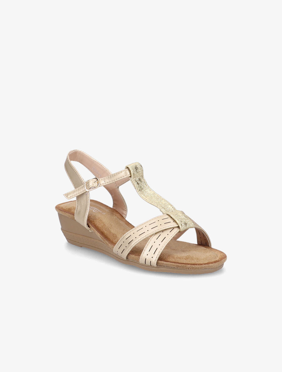 Sandales compensées et bride en T irisée - Or - 2