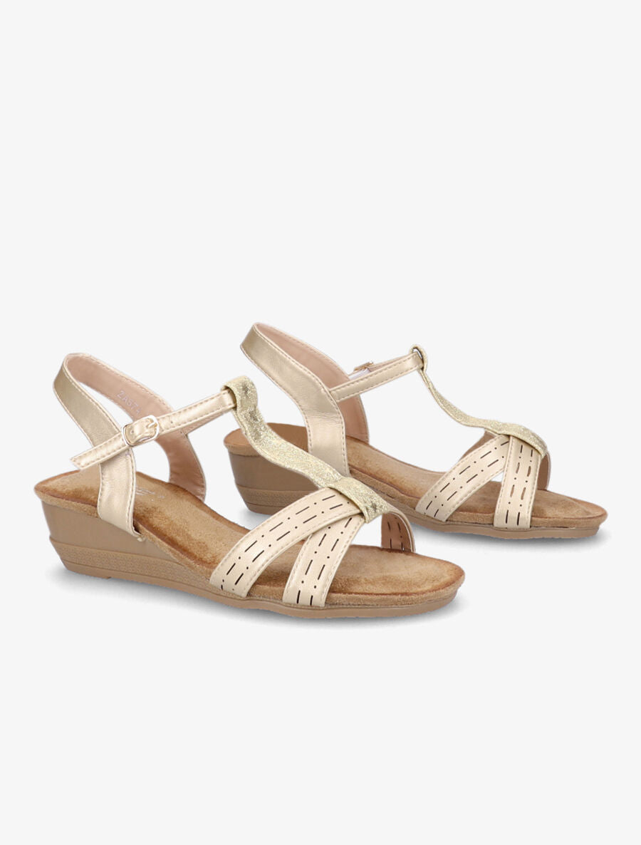 Sandales compensées et bride en T irisée - Or - 4