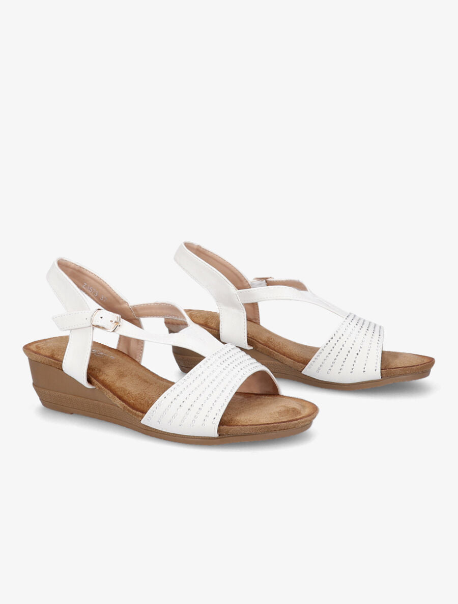 Sandales compensées à brides à strass - Blanc - 4