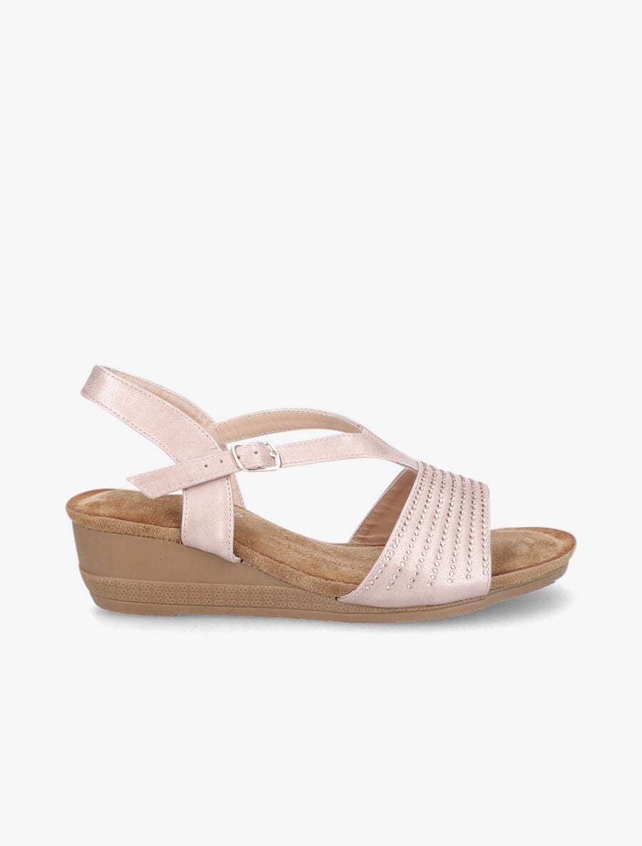 Sandales compensées à brides à strass - Rose gold - 1