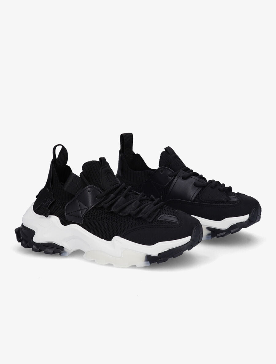 Sneakers en toile à lacets et semelles stylisées - Noir - 4