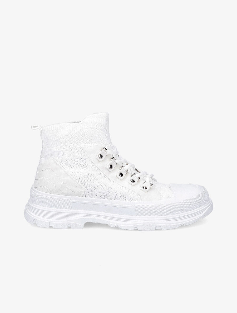 Tennis montantes en maille unie stylisée - Blanc - 1