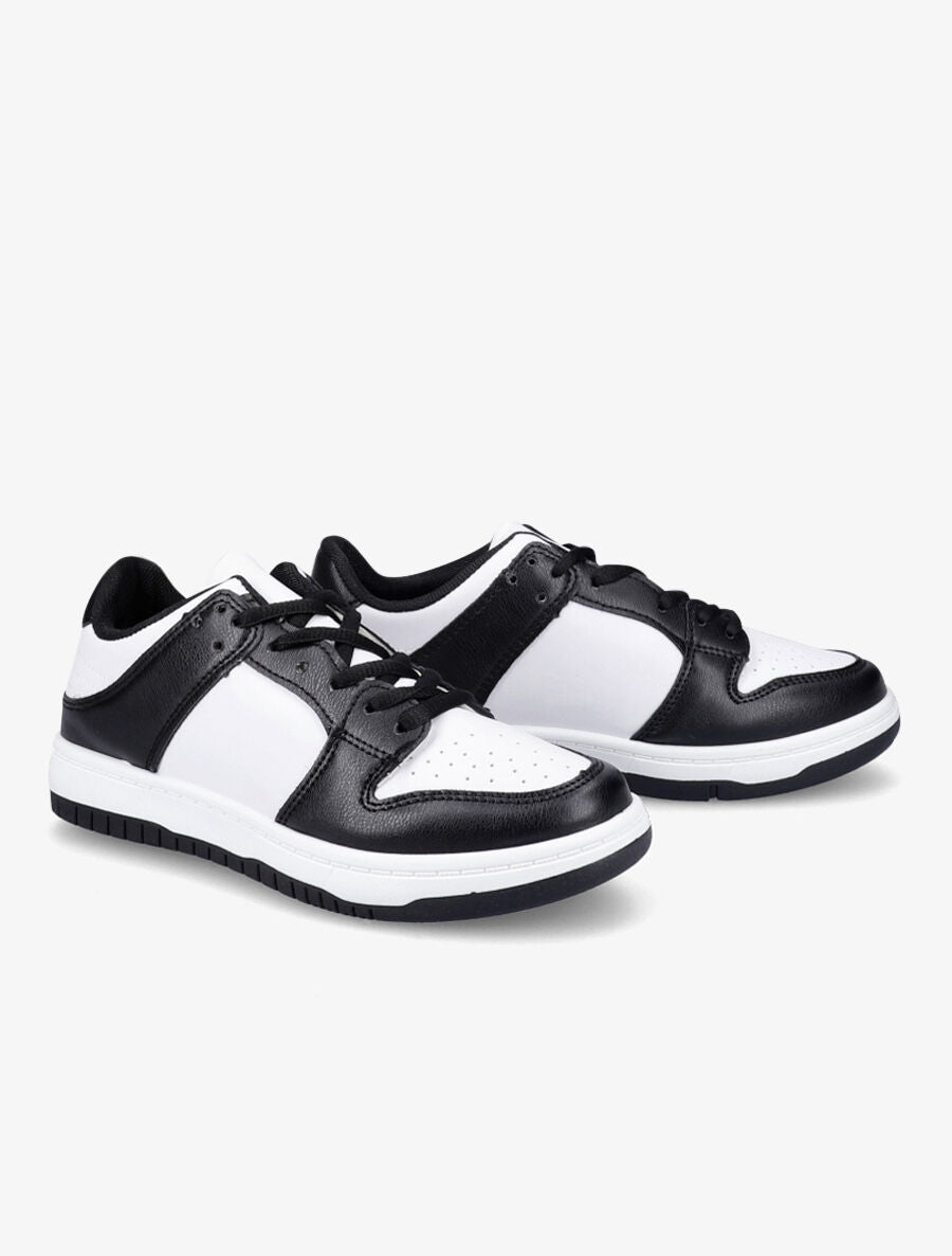Sneakers bicolore en simili - Noir/blanc - 4