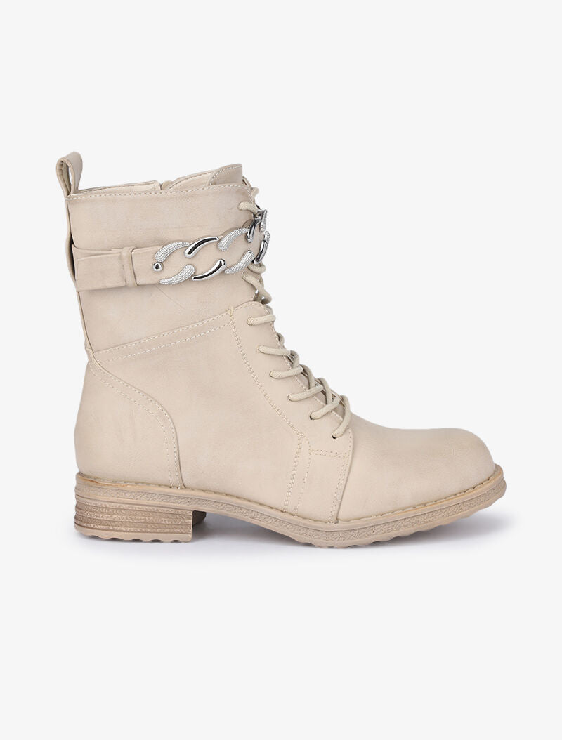 Boots lacées à lanières style chaîne - Beige - 2