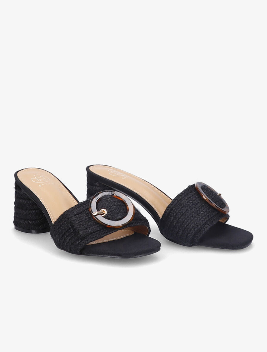 Mules en raphia à boucle style écailles - Noir - 4