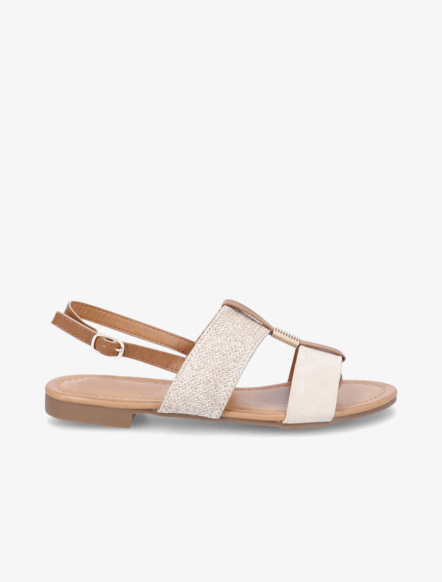 Nu-pieds bi-matière à détail doré - Beige - 5