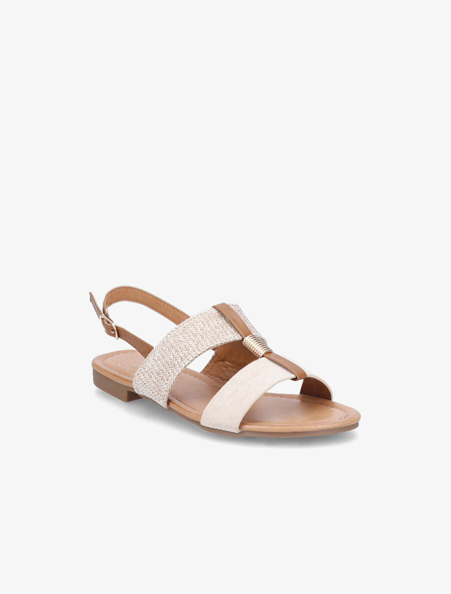 Nu-pieds bi-matière à détail doré - Beige - 2