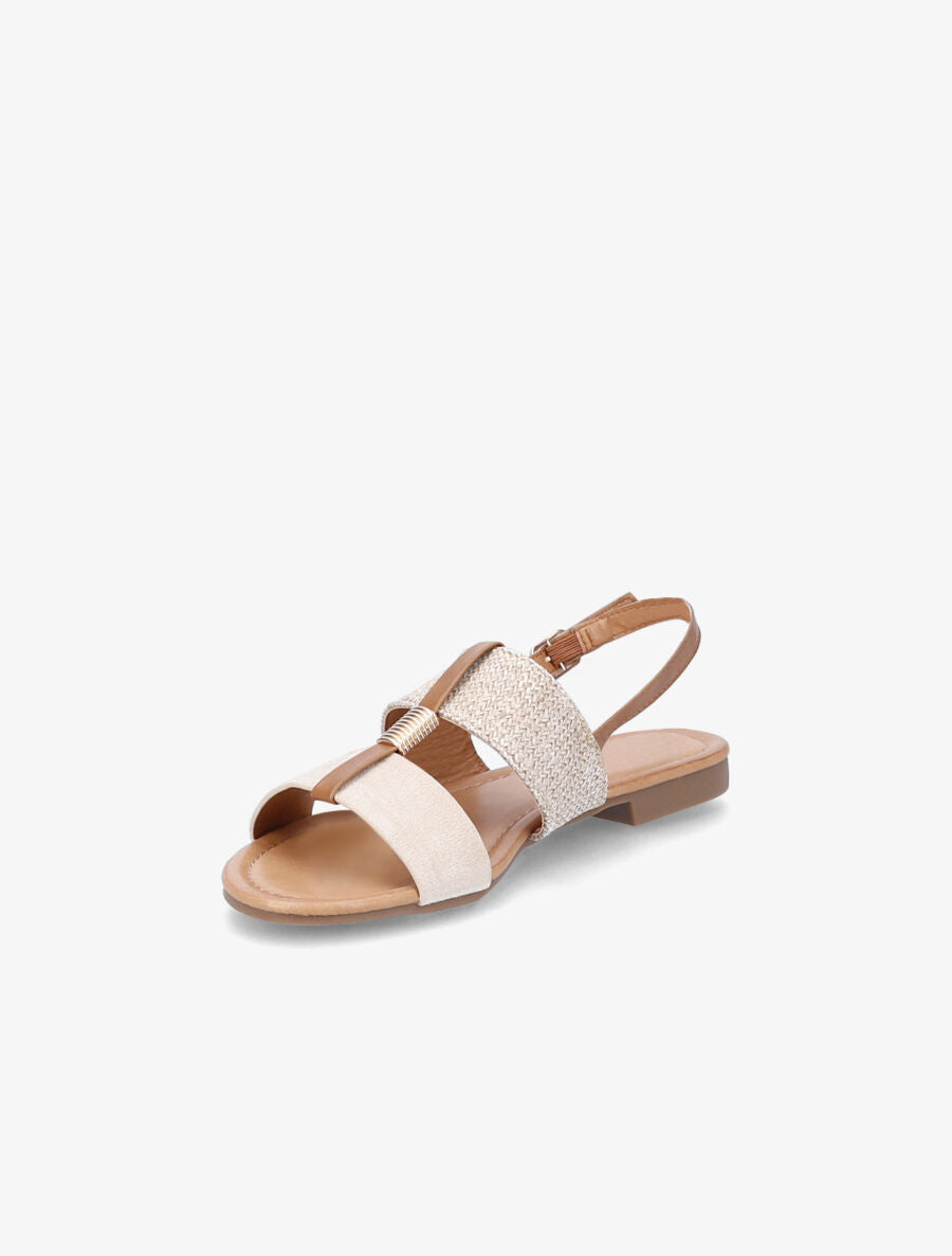 Nu-pieds bi-matière à détail doré - Beige - 3