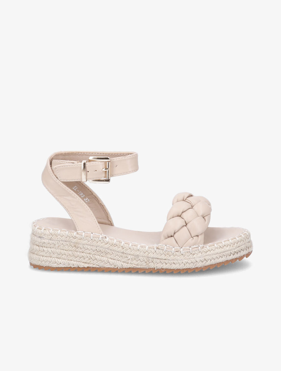 Sandales tressées à semelles compensées raphia - Beige - 1