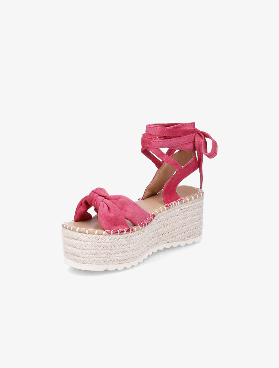 Sandales compensées à noeud et liens à nouer - Fushia - 3