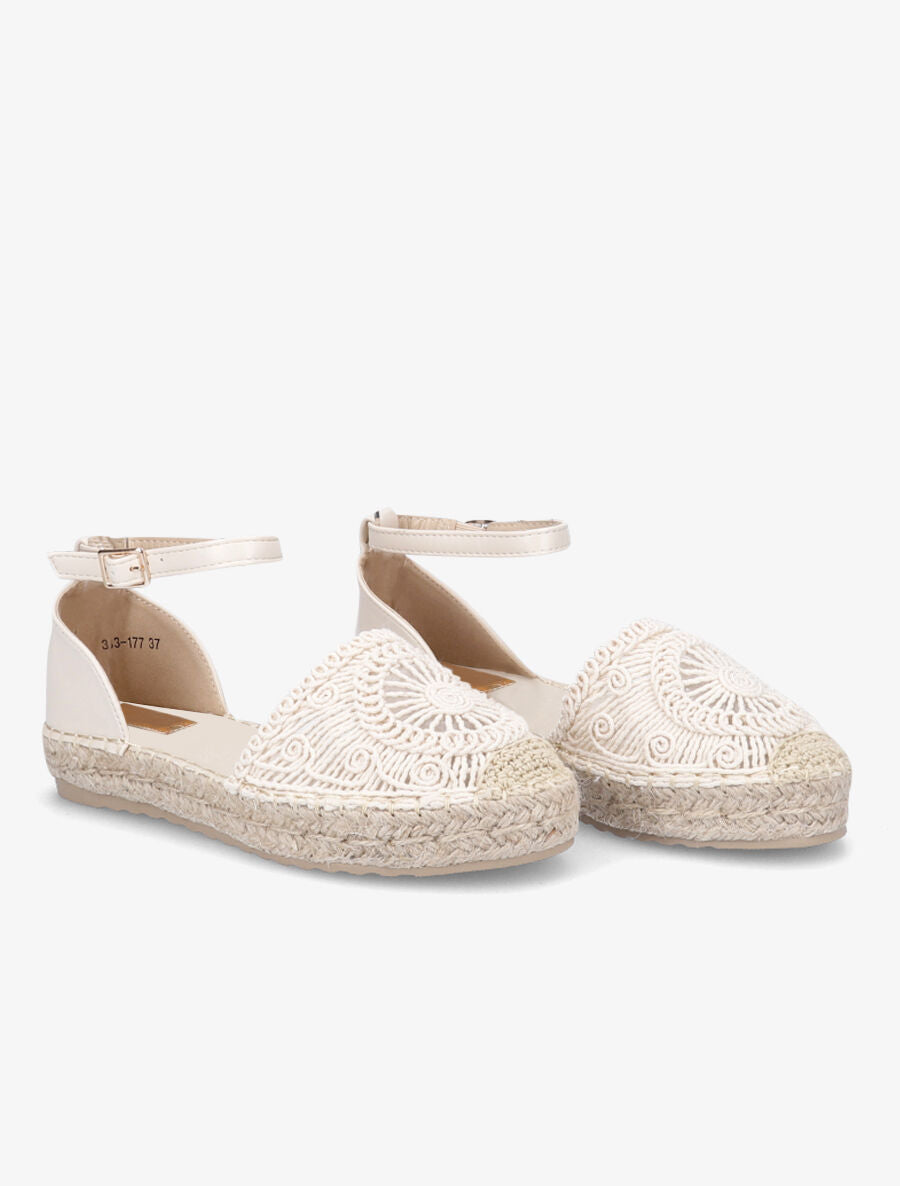 Espadrilles en crochet et simili - Beige - 4