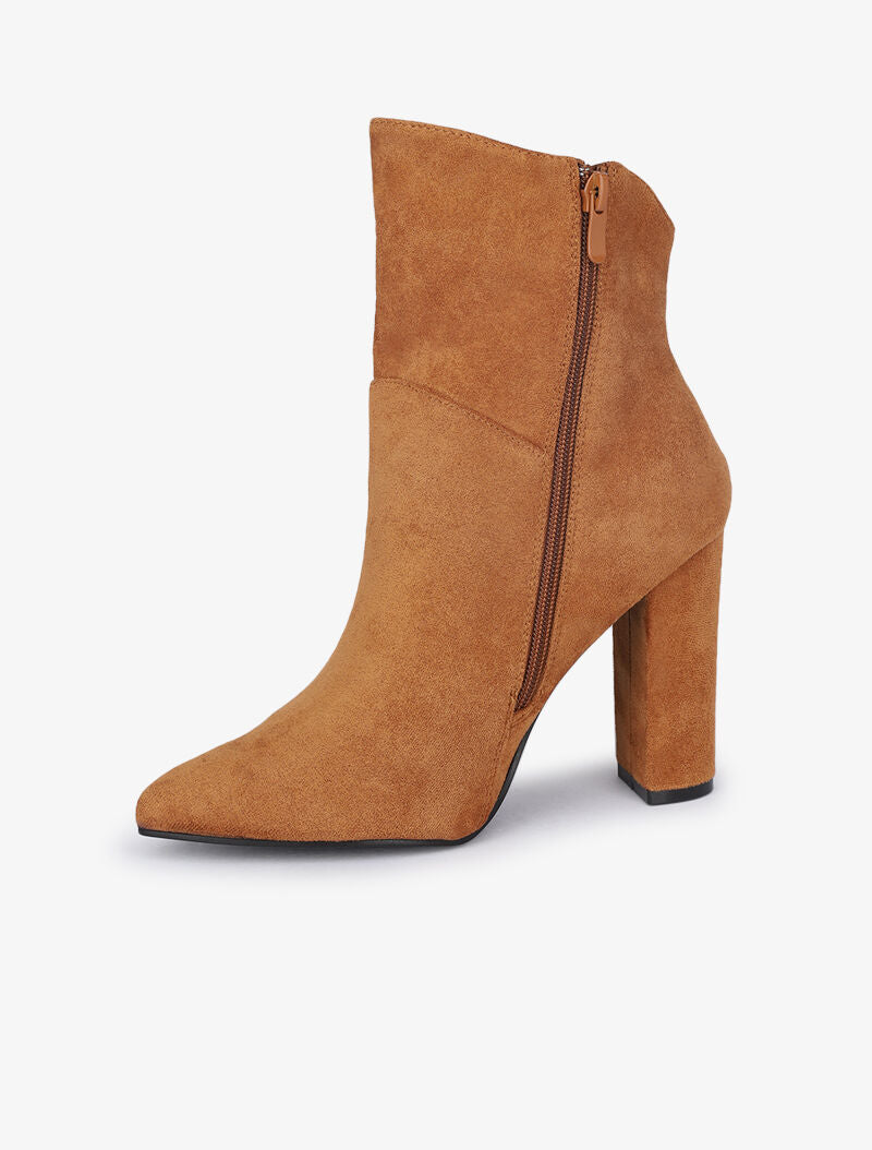 Bottines hautes à talons et franges - Camel - 3