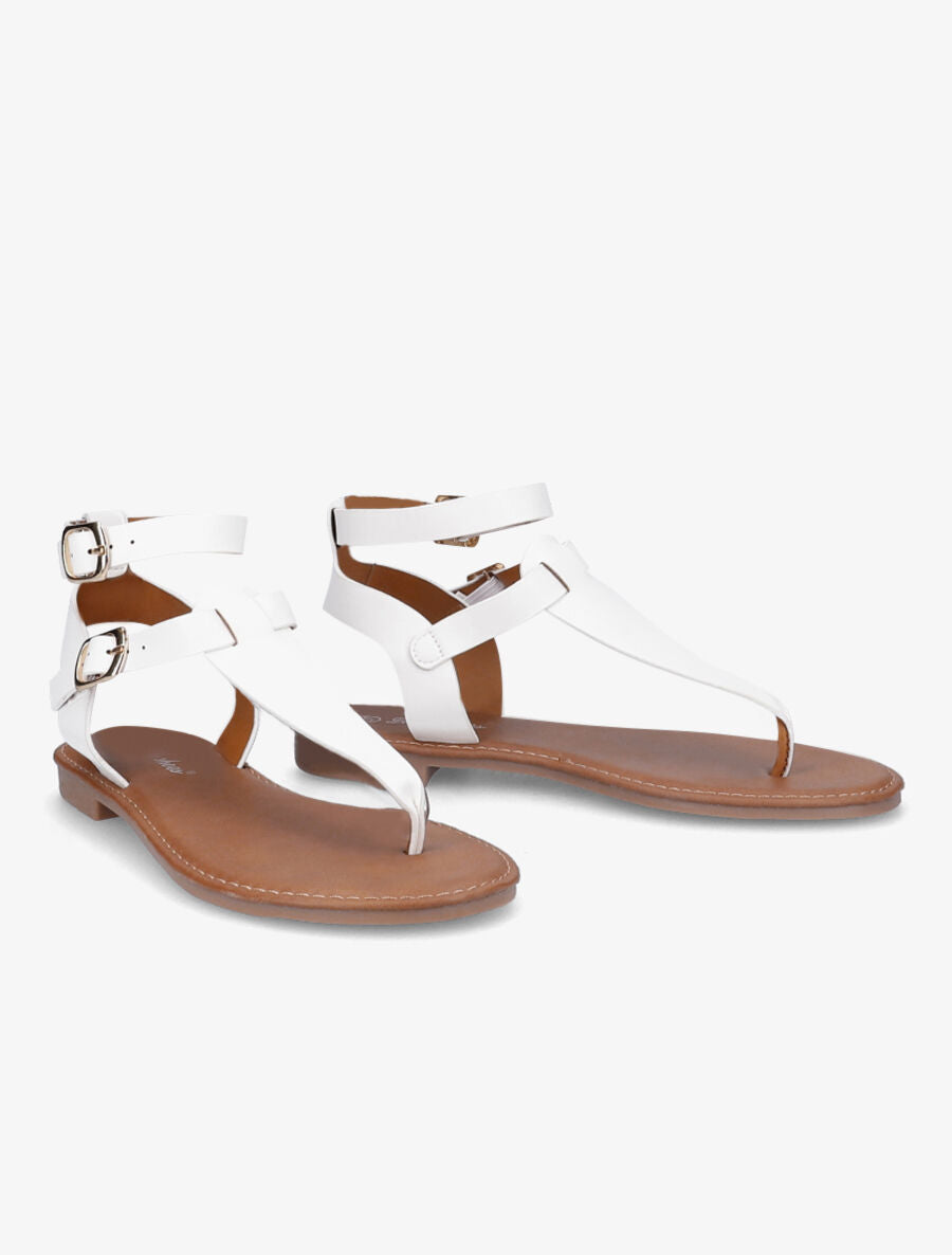 Nu-pieds en simili à double brides - Blanc - 4