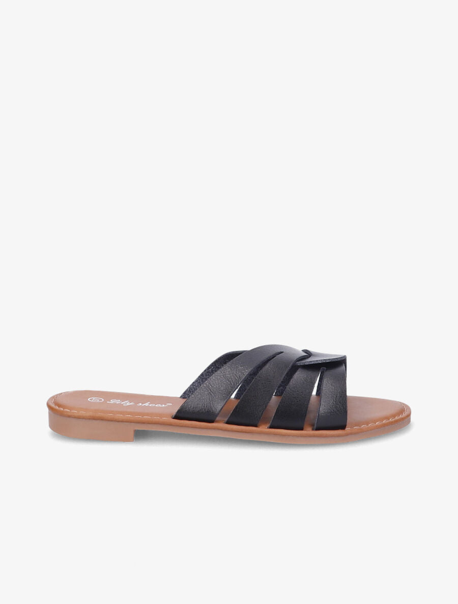 Mules plates à brides croisées stylisées - Noir - 5