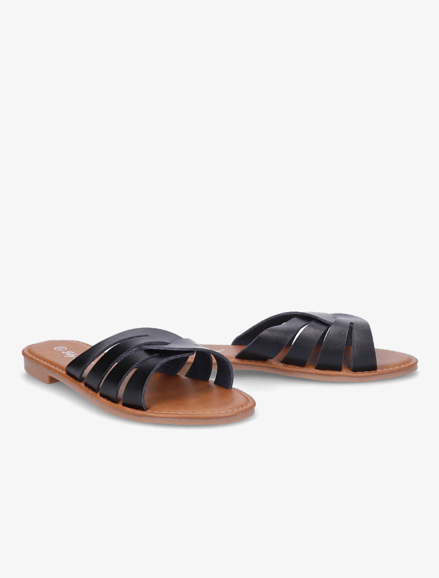 Mules plates à brides croisées stylisées - Noir - 4