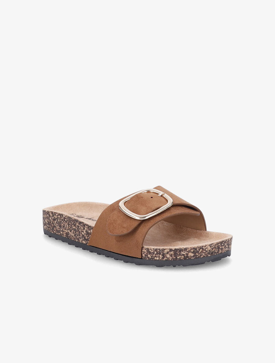 Claquettes en suédine à boucle métallique - Camel - 2