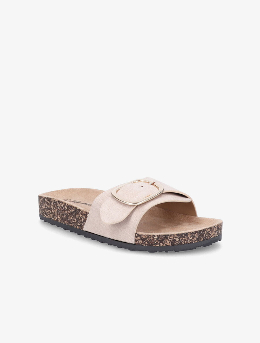 Claquettes en suédine à boucle métallique - Beige - 2