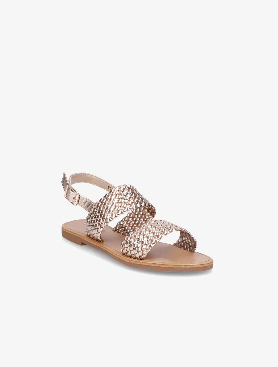 Sandales plates à brides en simili tressé - Rose gold - 1