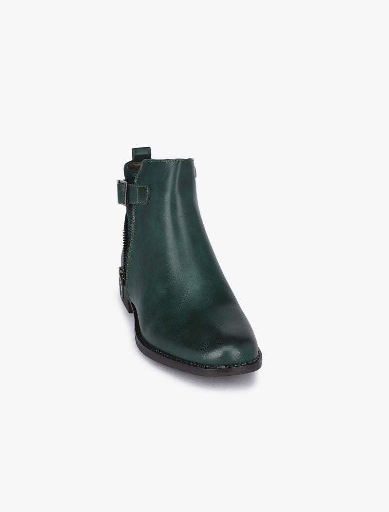 Bottines à détail zip et sangle - Vert sapin - 3