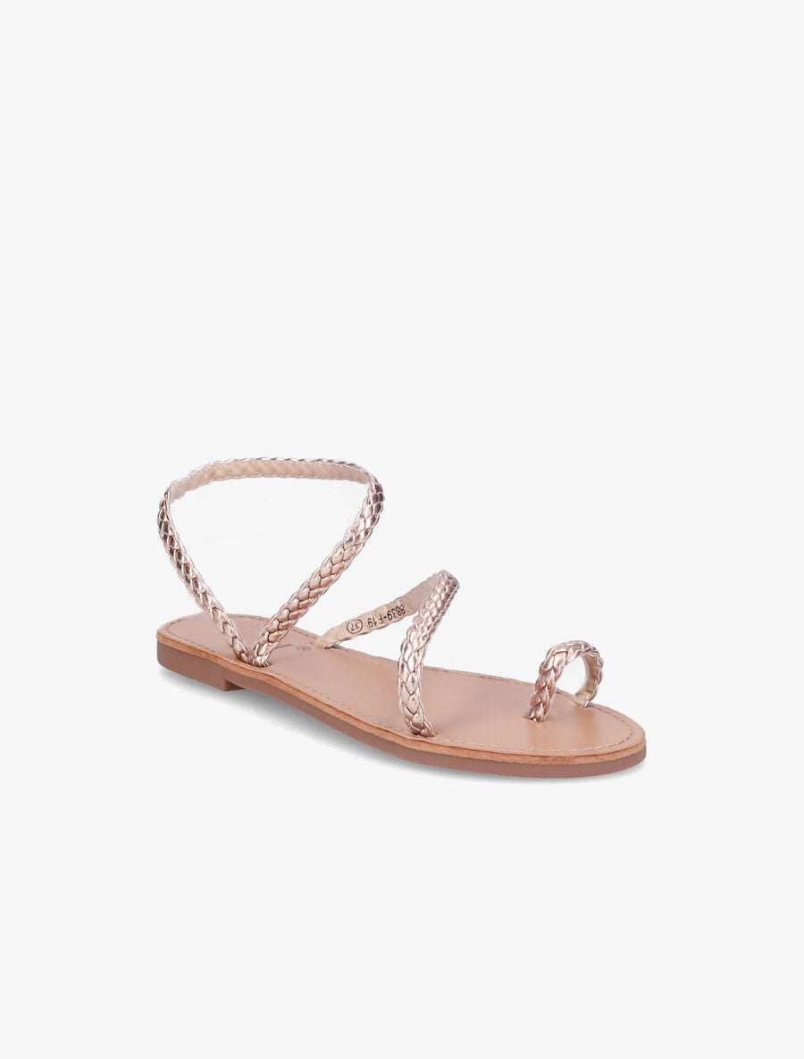 Nu-pieds en simili tressé - Rose gold - 5