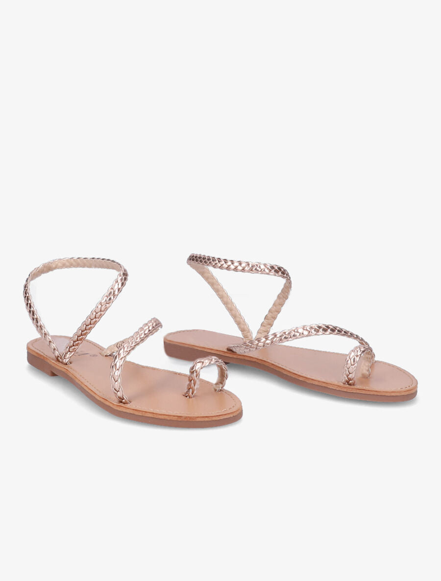 Nu-pieds en simili tressé - Rose gold - 4