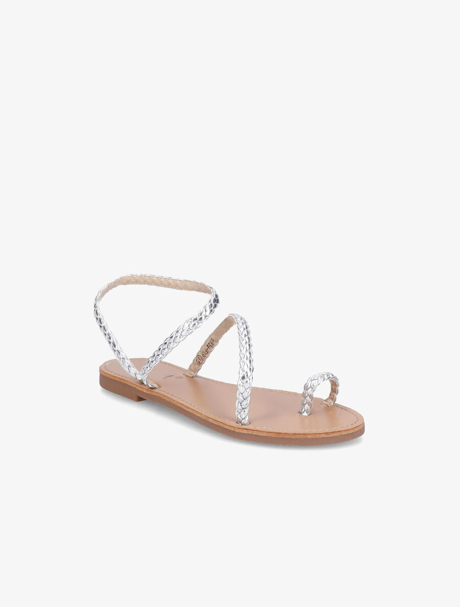 Nu-pieds en simili tressé - Argent - 1