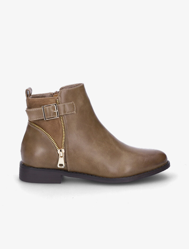 Bottines à détail zip et sangle - Taupe - 2