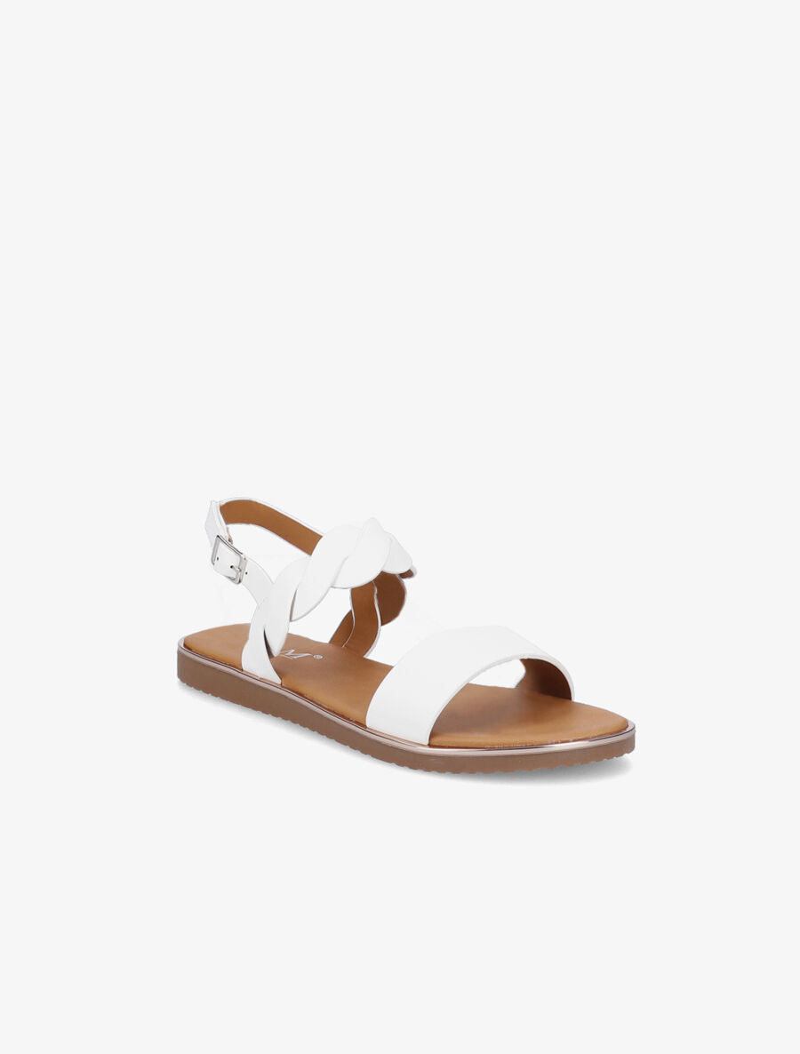 Nu-pieds en simili à bride tressée - Blanc - 5