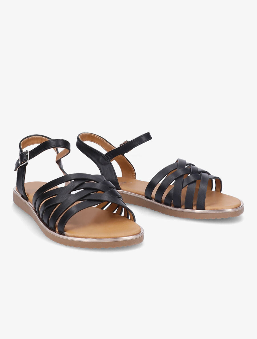 Nu-pieds à ganses croisées stylisées - Noir - 4