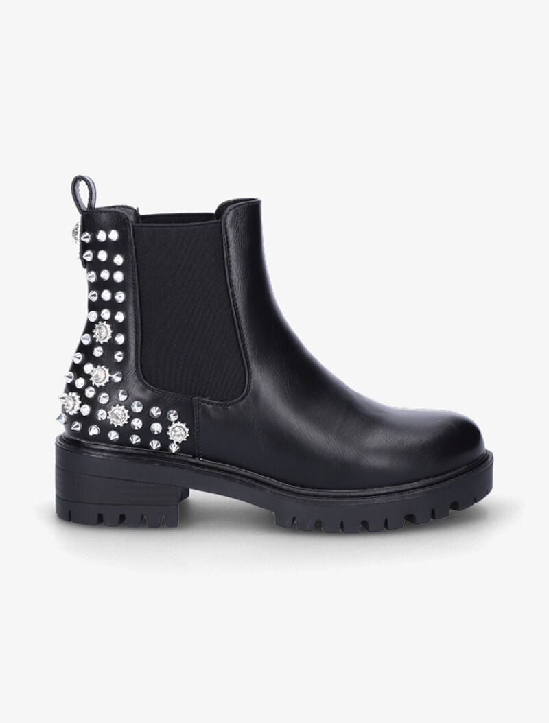 Boots montantes à contrefort à clous et strass - Noir - 5