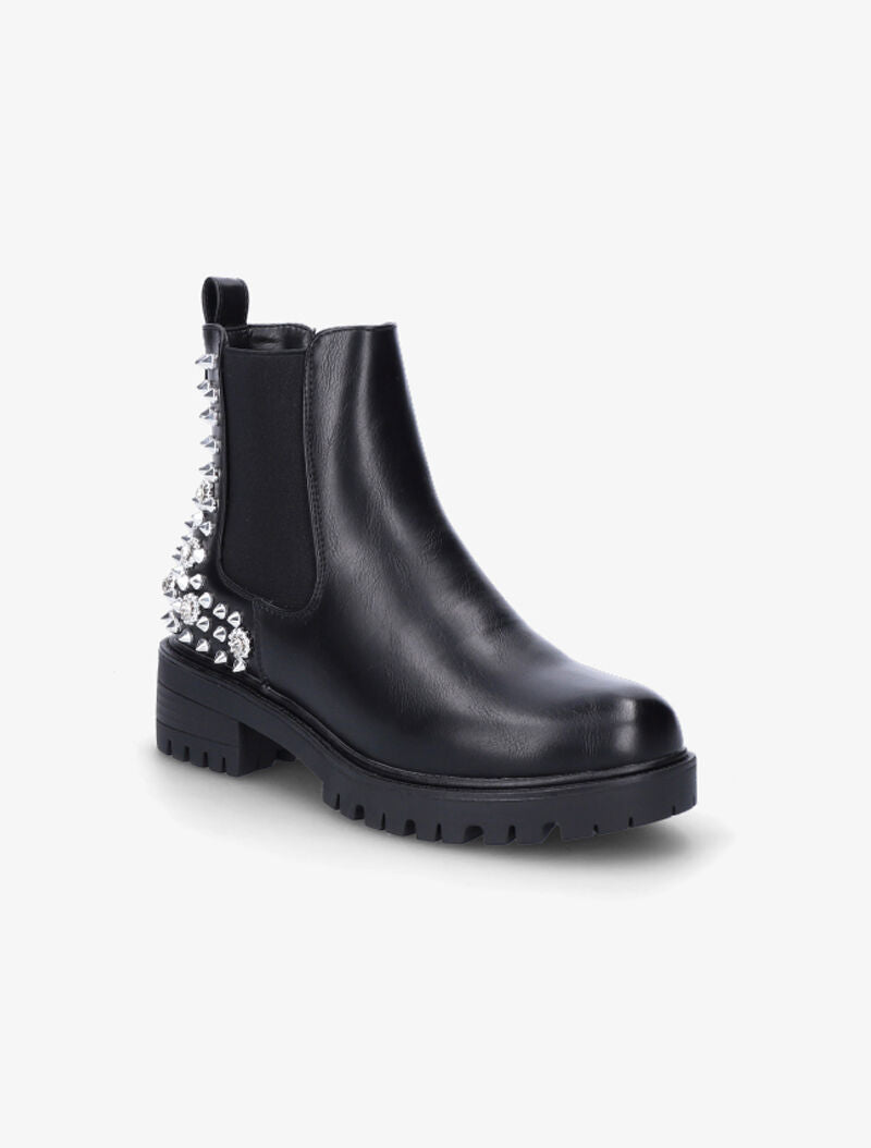 Boots montantes à contrefort à clous et strass - Noir - 2