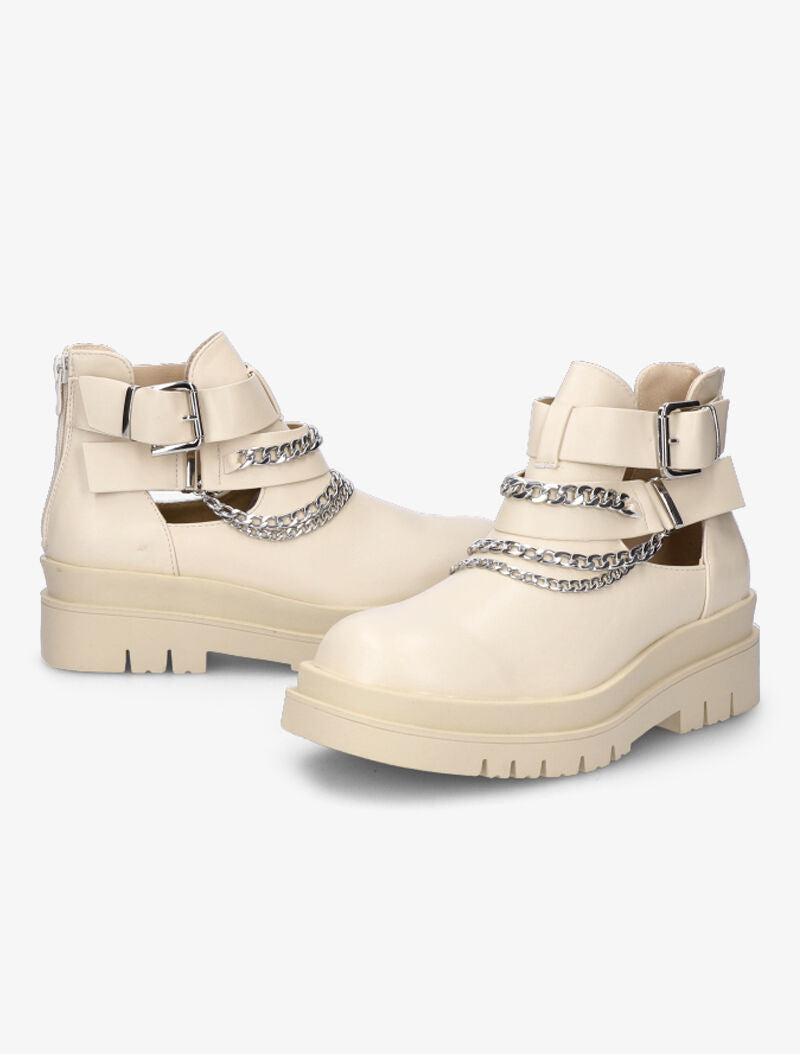 Boots ajourées à détails chaînes - Beige - 4