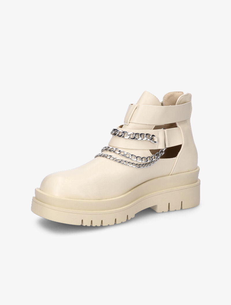 Boots ajourées à détails chaînes - Beige - 3