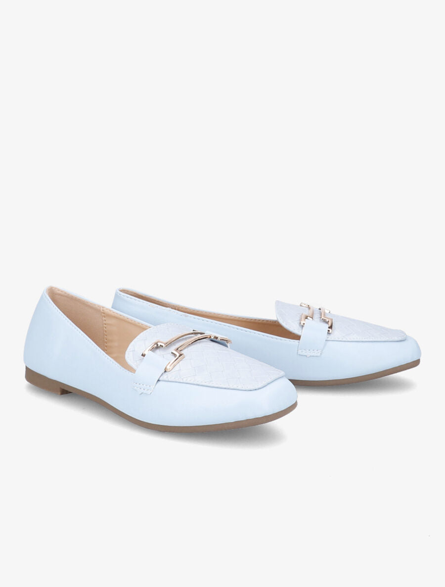 Mocassins à boucle en simili tressé - Bleu clair - 4