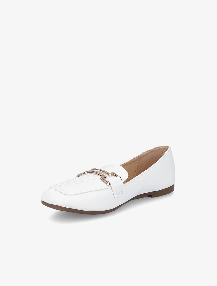 Mocassins à boucle en simili tressé - Blanc - 3