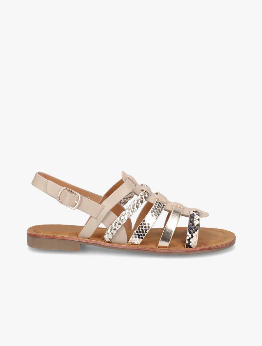 Spartiates stylisées en simili - Beige - 3