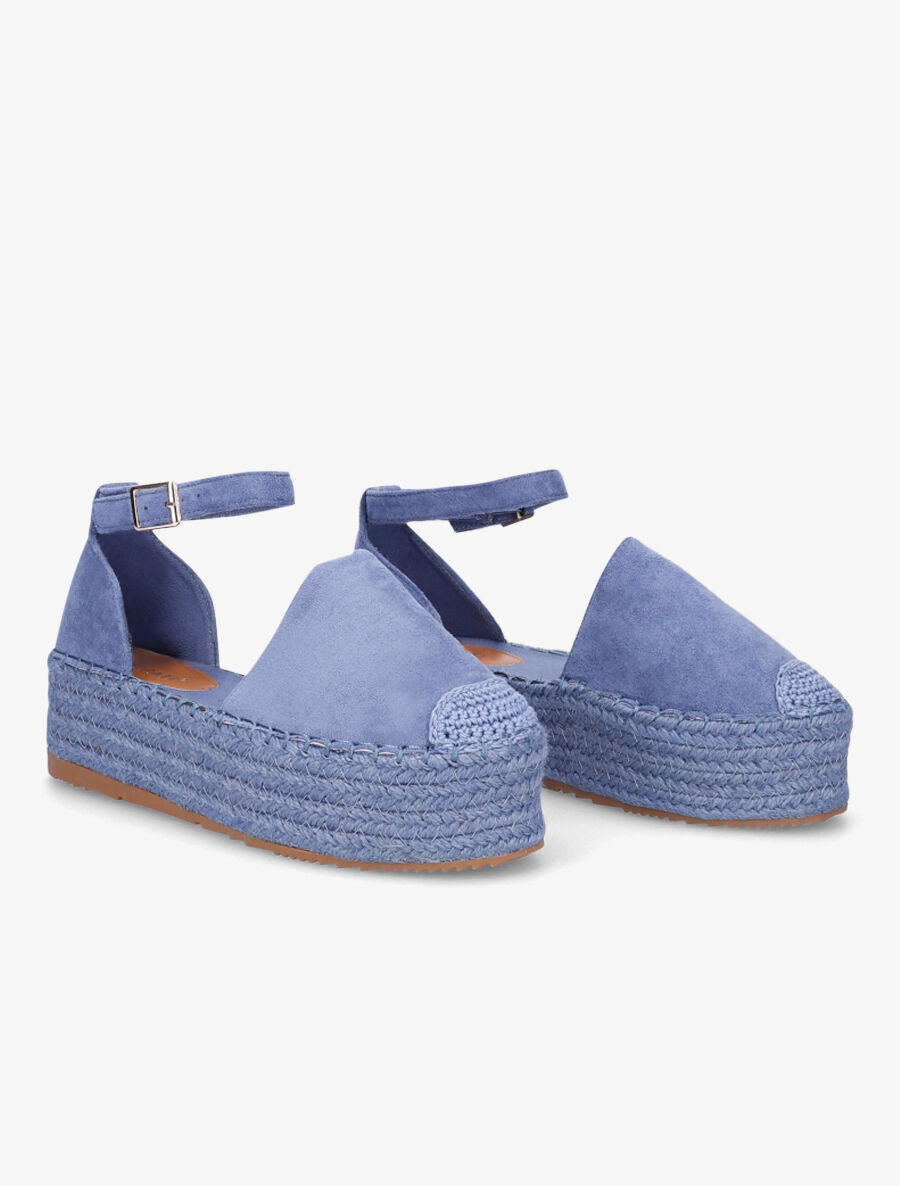 Espadrilles basique en suédine à plateforme - Bleu - 4