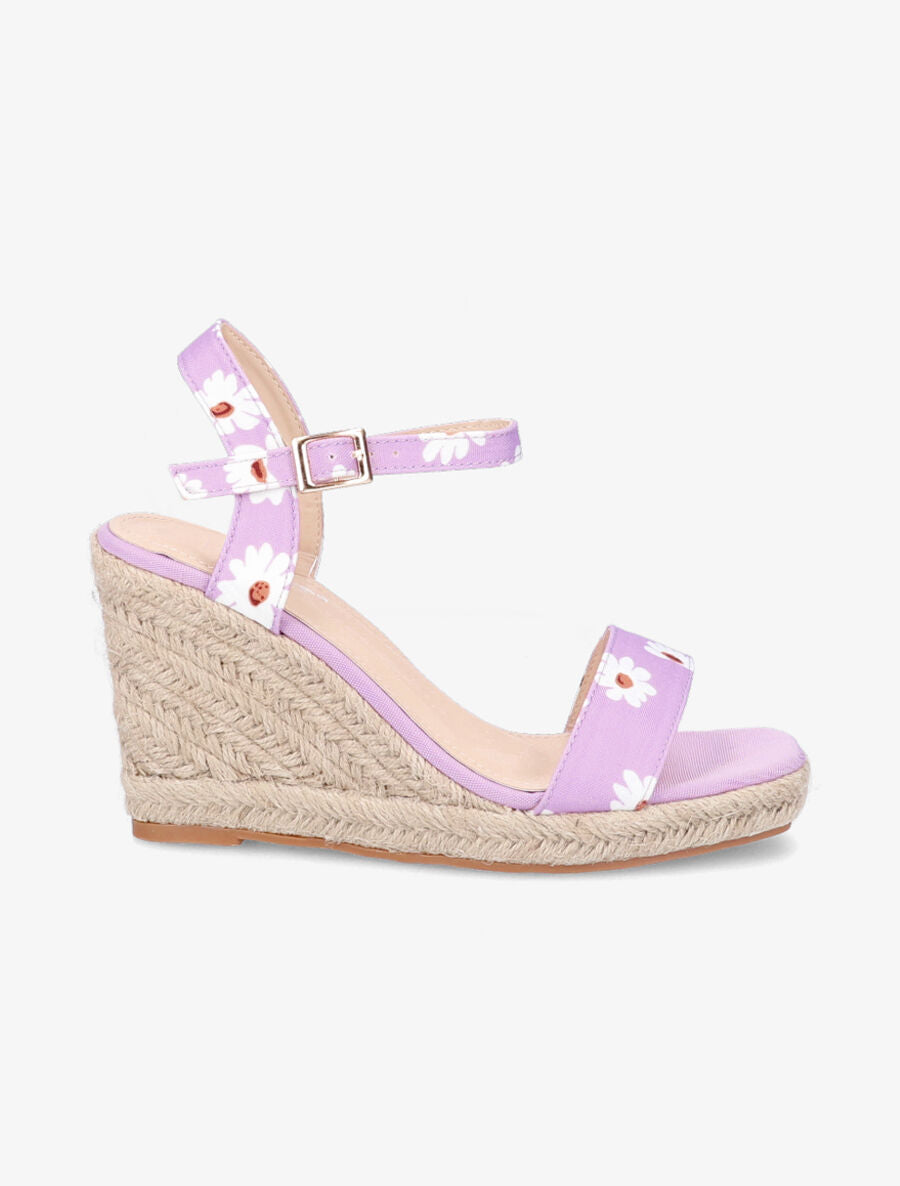 Sandales compensées imprimé pâquerettes - Lilas - 5