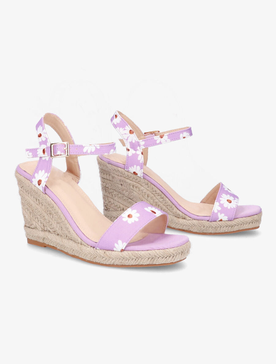 Sandales compensées imprimé pâquerettes - Lilas - 4