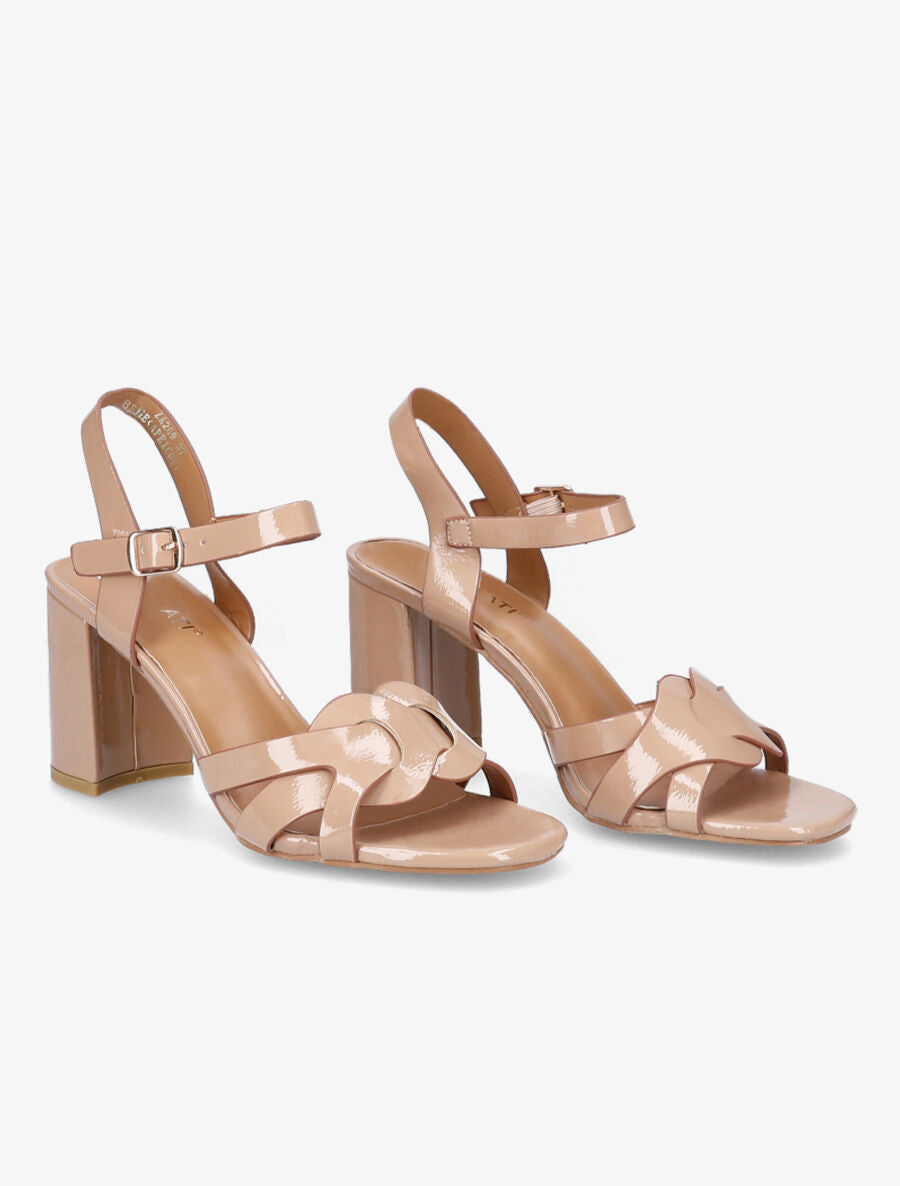 Sandales vernies à ganses entremelées - Beige - 4