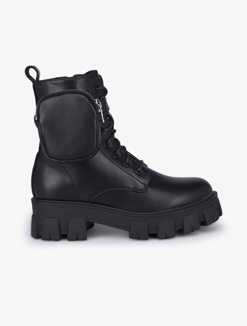 Boots style rangers à sangle à pochette zippée - Noir - 2