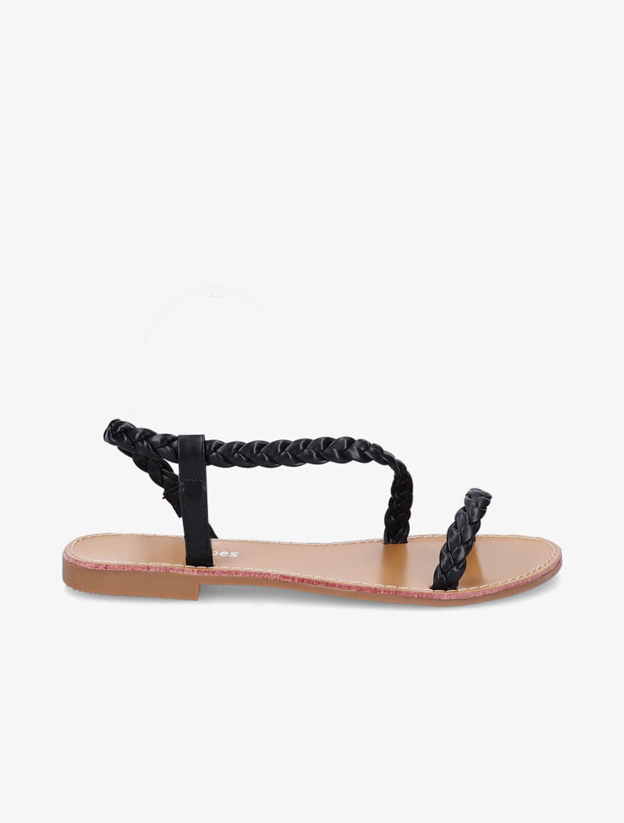 Nu-pieds en simili tressés - Noir - 2